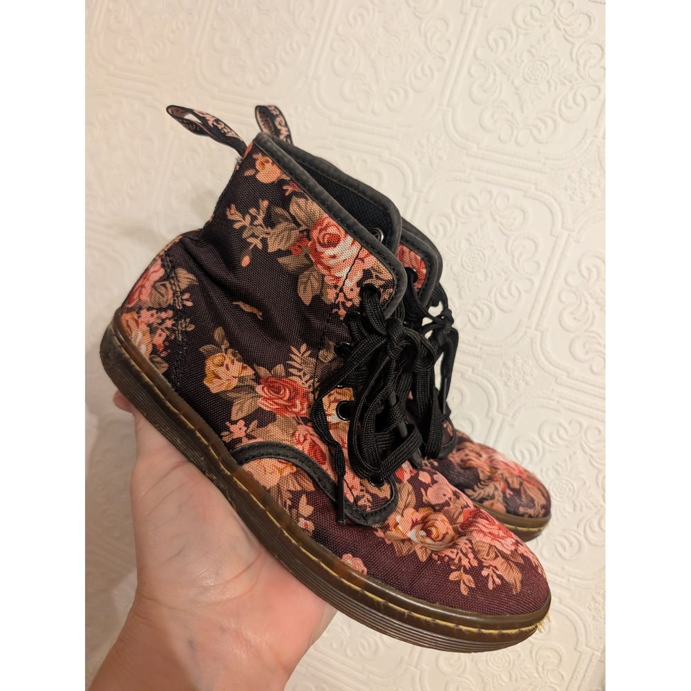 Dr. Martens Shoreditch Victorian Floral Canvas Boots Womens 6 Burgundy Black